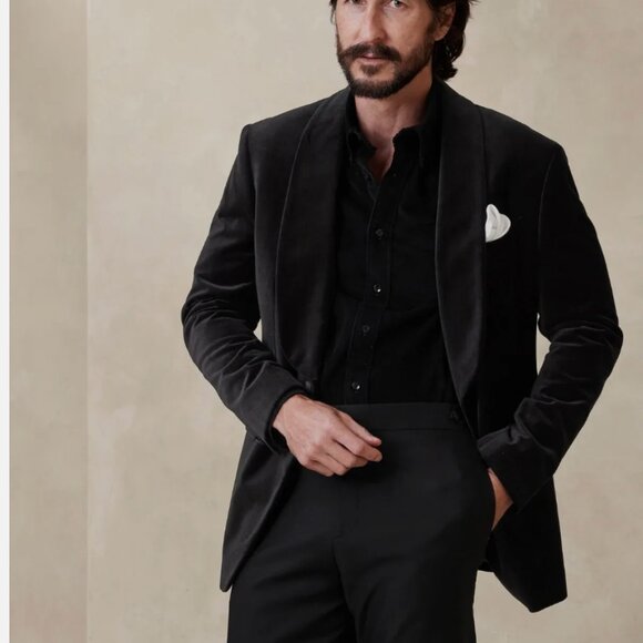 BANANA REPUBLIC BLACK NORTE VELVET TUXEDO SUIT JACKET 42R - Worn Once! - Picture 1 of 8